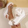 Fashion Women's Sandals Elegant Rhinestones Flowers Sandals Women Fashion Crystal Chunky Platform Sandles Woman Slip On Wedge High Heels