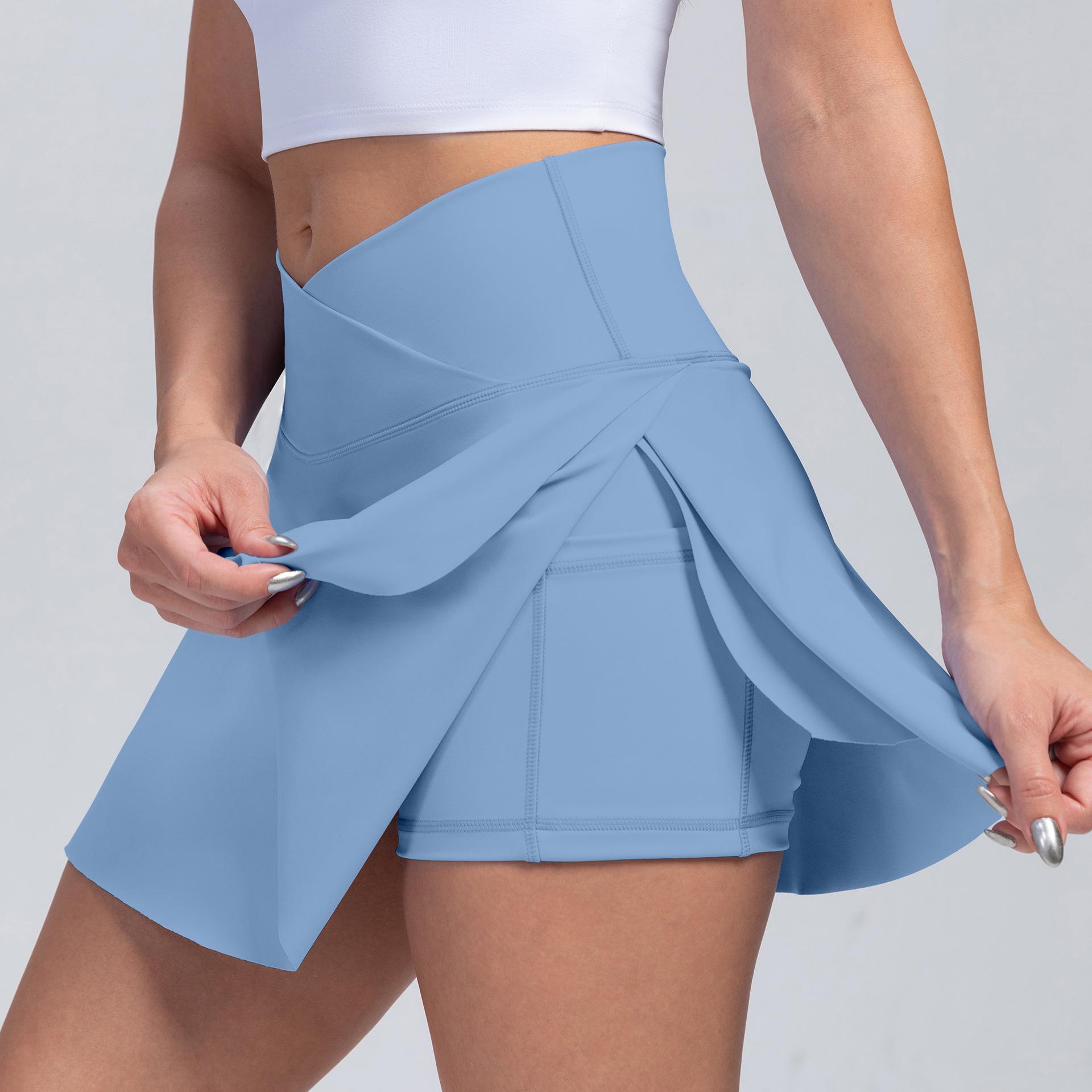 

Женская юбка для тенниса и гольфа с высокой талией и внутренними шортами с карманами для бега и йоги Small синий