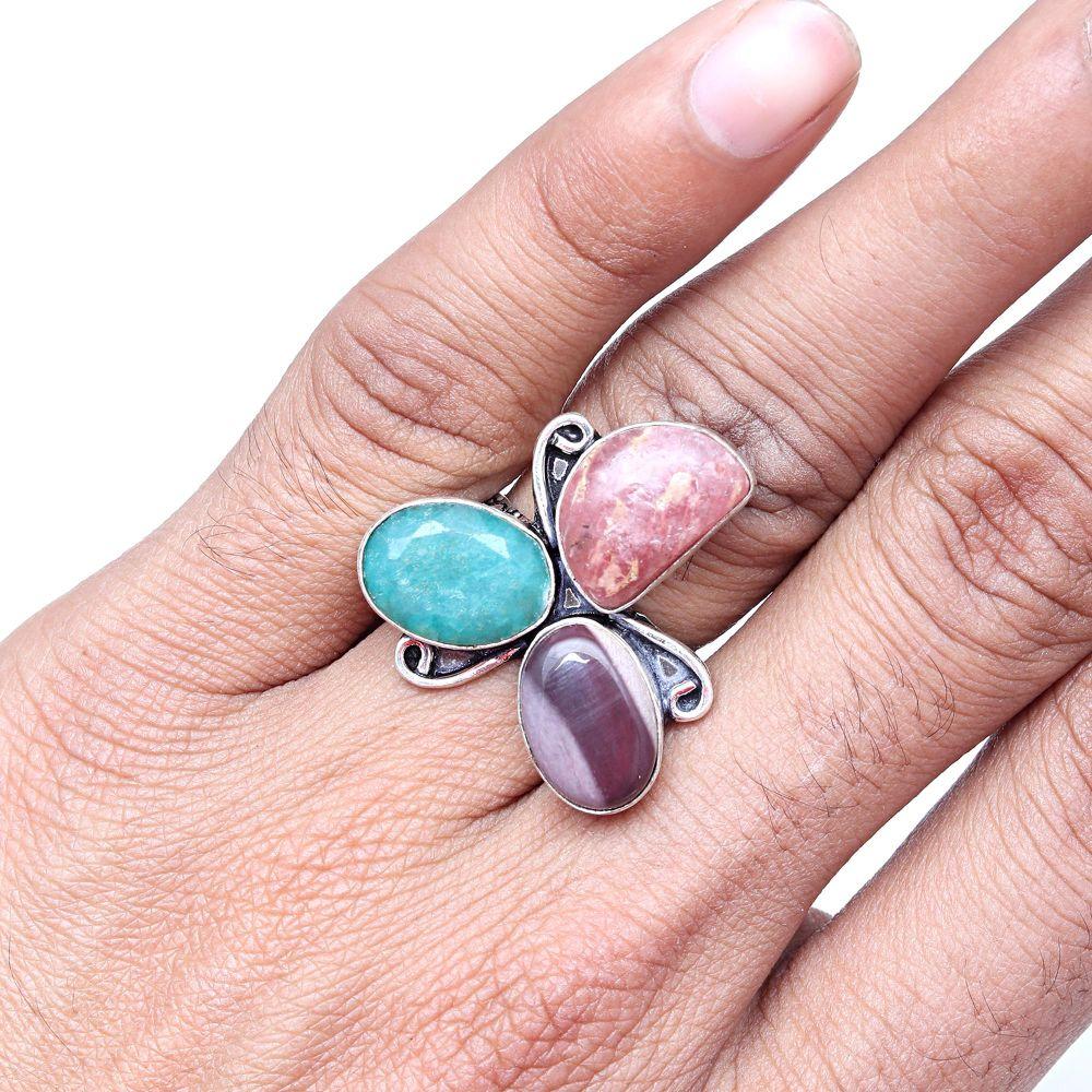 Rhodonite Gemstone Handmade Silver Jewelry  "8.5"