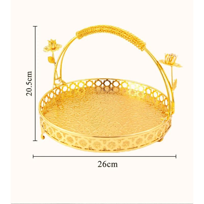 Golden European Vintage Fruit Plate, High-End Round, Hotel Fruit Basket, Cake Plate Ornaments, Living Room Multi-Purpose Fashion