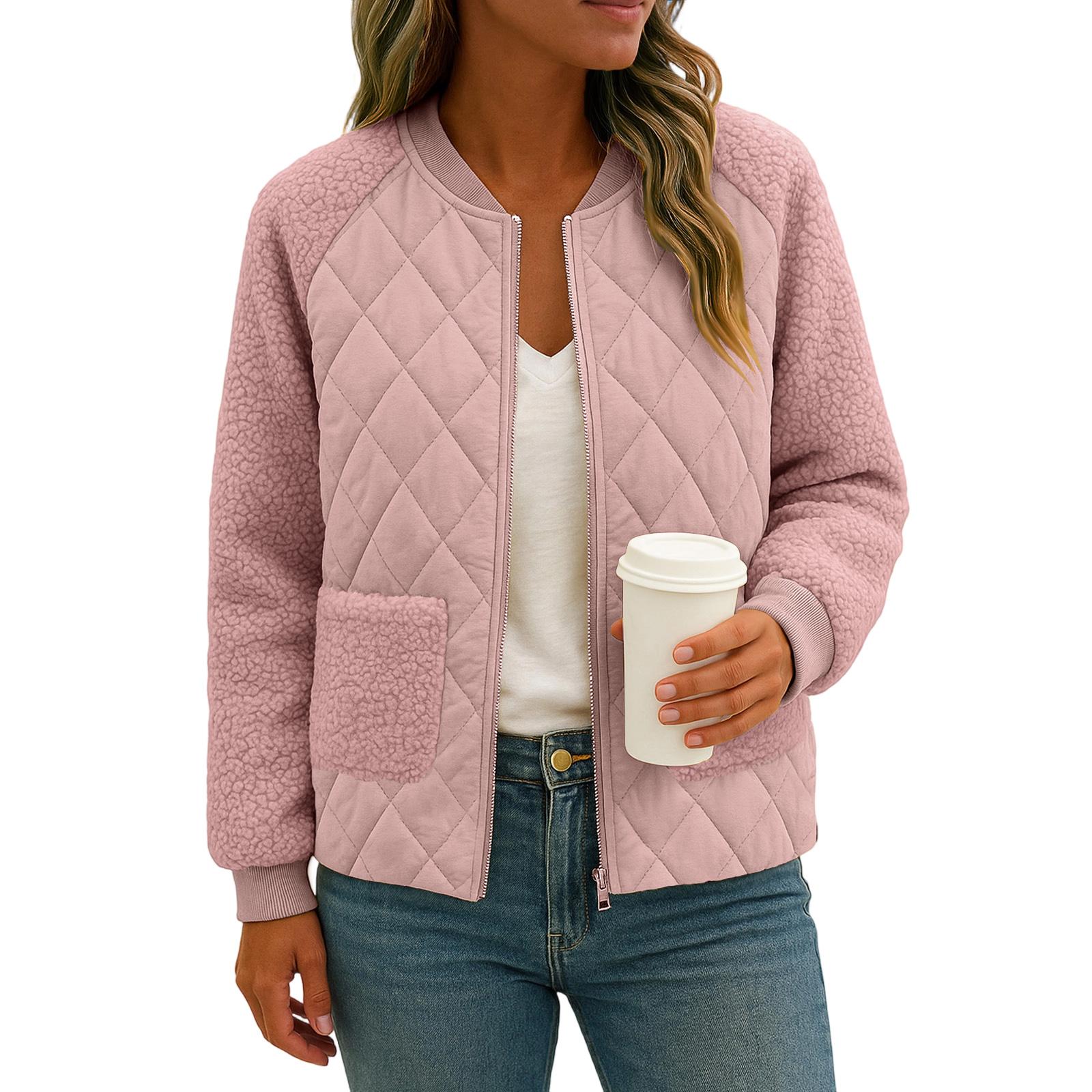 

Женская однотонная куртка-бомбер с длинными рукавами, в клетку, утолщенная XL розовый