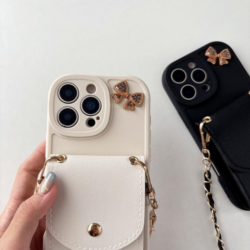 Leather Textured Crossbody Chain Card Holder for iPhone 17/16 Pro Max/15/14 Protective Case