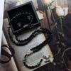 Vintage Crucifix Pendant Necklace Acrylic Black Onyx Beads Sweater Chains for W
