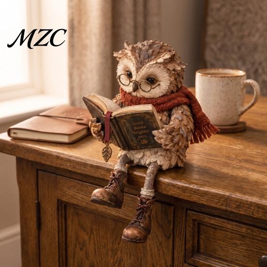 Lezende Uil Decor Vintage Beeldje, Boekenplank Zitter met Boek, Beeldje met Ronde Bril voor Boekenplank, Schouw, Huis, Kantoor, Cadeau Lezer Vormig
