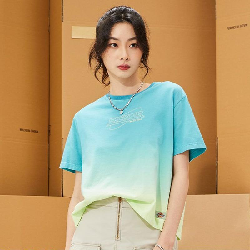 Dickies Gradient Letter Straight T-Shirt Women tops Yellow Green DK010331C83