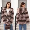 Giacca con Cappuccio e Cintura in Pelliccia da Donna Invernale Versatile Abbigliamento da Donna, Pelliccia