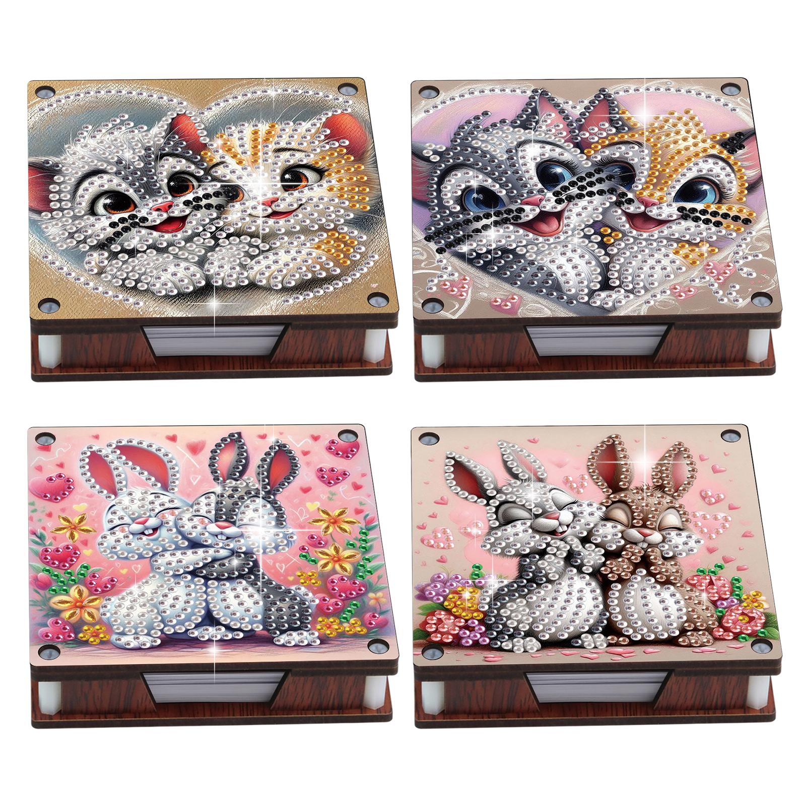 

4pcs Wooden DIY Memo Paper Storage Box Diamond Art with 480 Papers Sticky Note Holder Diamond Art for Office Desk
