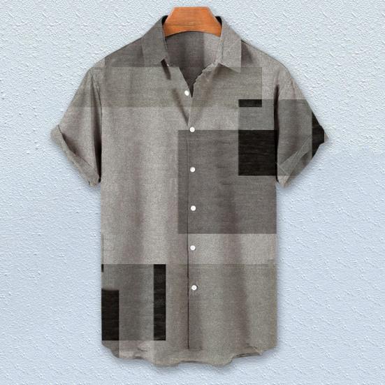Krátké rukávy Klopa Pánská košile Geometrický potisk Knoflíky Zapínání Absorpce potu Prodyšné Ležérní Proužkovaná košile s havajským potiskem Streetwear