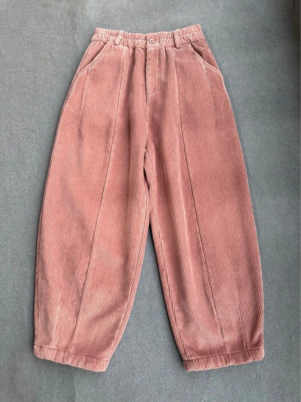 

Johnature, простые японские милые вельветовые флисовые шаровары с высокой талией, свободные толстые хлопковые брюки, осенне-зимние брюки One Size розовый