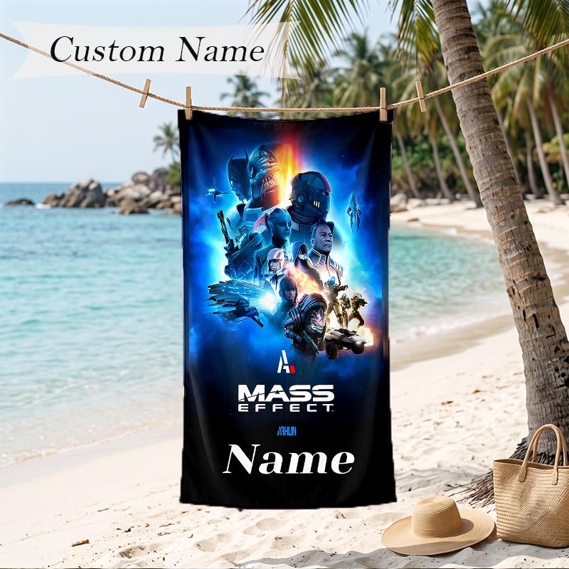 Mass Effect Custom Name Printed Beach Towel Personalized Soft Towel For Swimming Beach Travel