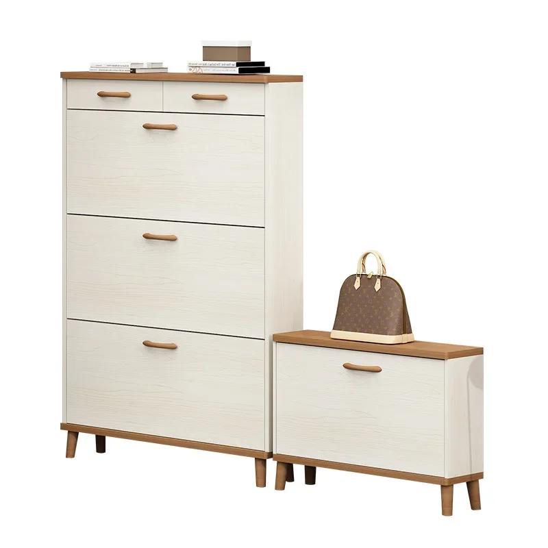 Nordic Ultra-thin Shoe Cabinet Household Tipping Bucket Wooden Shoe Rack Organize Light Luxury Porch Storage Cabinet Shelf Bench