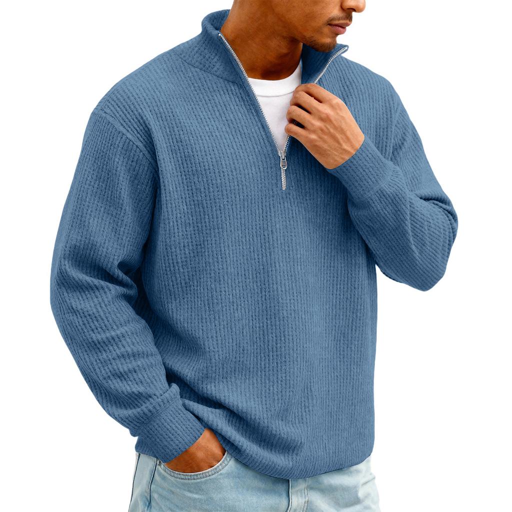 Men's Vintage Long,Sleeve Top | Zip,Up Stand Collar Stylish Casual Shirt For Daily & Outing Wear