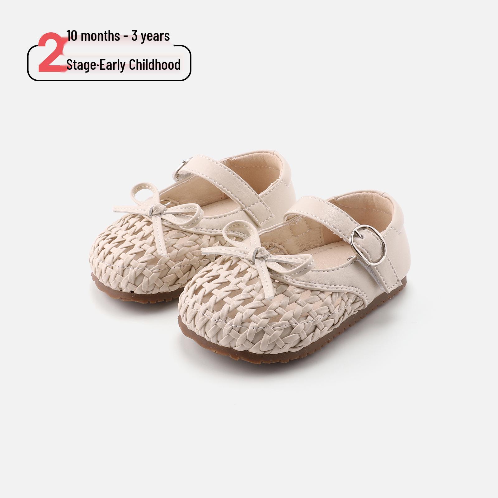 

Spring 2026 Toddler Girls Soft-Soled Bow Shoes, Hollow-Out Knit Design Size 20 / Inner length 14.5cm бежевий