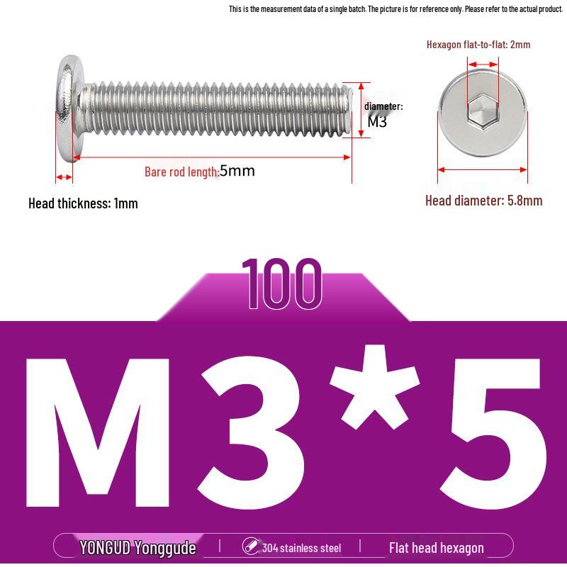 304 Stainless Steel Ultra-Thin Flat Head Hex Socket Bolt, M2-M12
