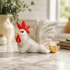 Unique Gifts for Friends White Rooster Statue with Enchanting Posture & Long Eyelashes, Creative Table Art Sculpture, Funny Resin Rustic Tabletop