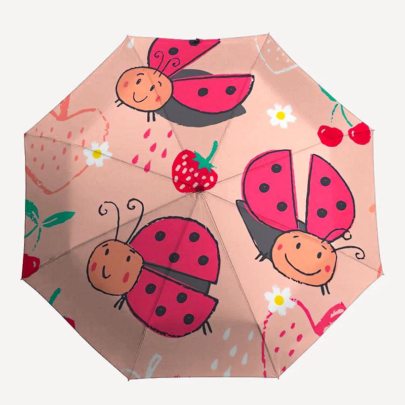 1pc Ladybug Garden Illustration Umbrella with Plastic Handle,Suitable for All Seasons UmbrellaPT478