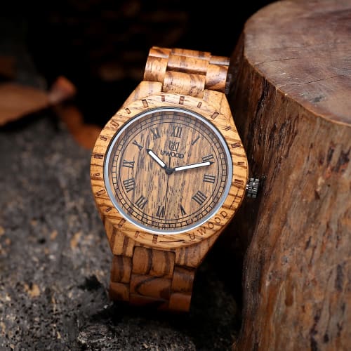 UWOOD Luxury Zebra Sandalwood Men's Quartz Watch, Fashionable Natural Wood