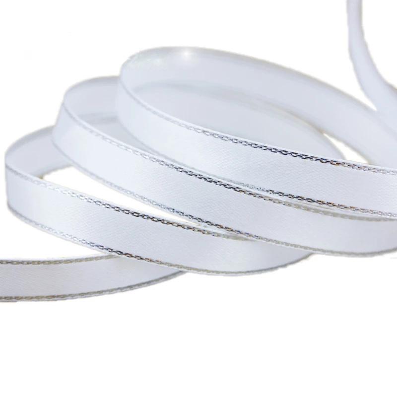 (25 Yards/Rolle) Weißes Silberkanten Satinband Großhandel Geschenkverpackung Weihnachtsband (6/10/20/25/40mm)