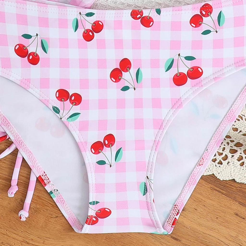 Girls Two Piece Swimsuit Set Adjustable Straps V Neck Bikini Top and Skirted Bottom Swimwear for Kids Summer Beach Pool