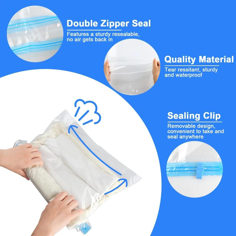 Reusable Travel Clothes Air Vacuum Bags Roll Up Compression Storage Bags For Suitcases Tops Pants Portable Foldable Storage Bags
