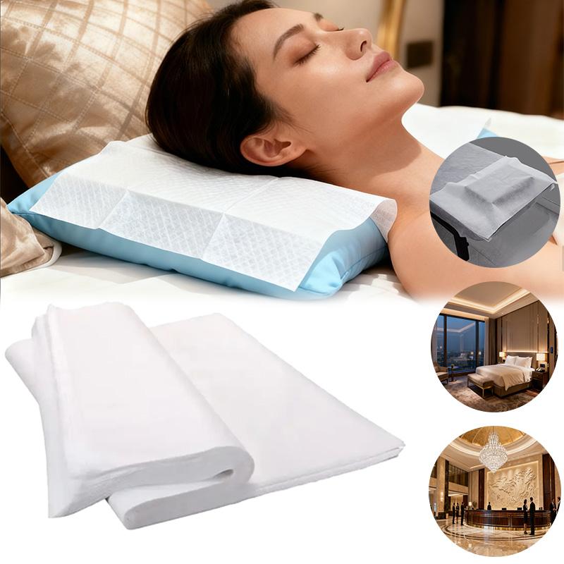 1-Star Hotel Disposable Pillowcase Non-Woven Fabric Luxe Cover Soft Skin-Friendly Breathable Hygienic Elegant Durable Convenien