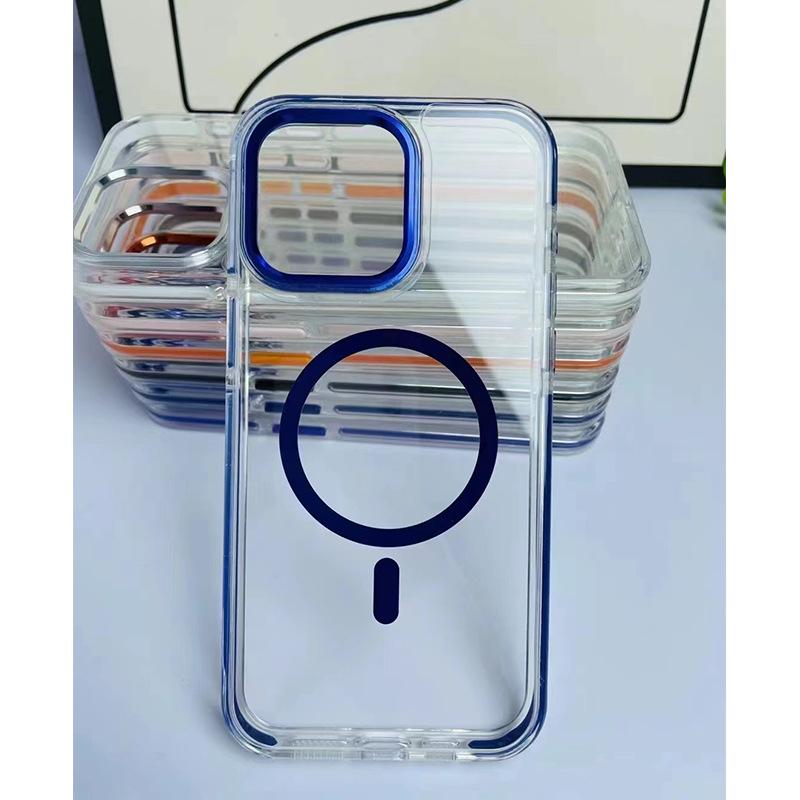 Applicable To IPhone15 Two-color Transparent Magnetic Case Apple 14MAX Two-in-one Full-pack Large Hole Anti-fall Protection Case