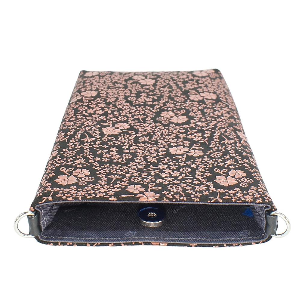 Indenya Inden Umhängetasche Smartphone Pochette Smartphone-Hülle Crossbody Hirschleder Schwarz x Pink Lack Amerikanisches Blau Muster 5029-51-166