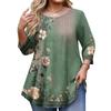 Top Moda da Donna Stampa Floreale Taglie Forti Manica 3/4 Orlo Arrotondato Girocollo