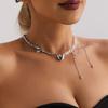 Fashionable Heart Pendant Necklace with Starfish Tassels Stylish Beaded Women Clavicle Chain Casual Outfit Accessory