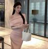 Off-the-shoulder Dress Women's Spring and Summer Waist and Thin Temperament Pleated Skirt French One-word Shoulder Sexy Small Dress Long Dress