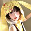 Cute Rabbit Ears Headscarf Hat Cherry Flossom Pattern Soft Cotton Hair Accessory For Women Adults Adjustable Headwear