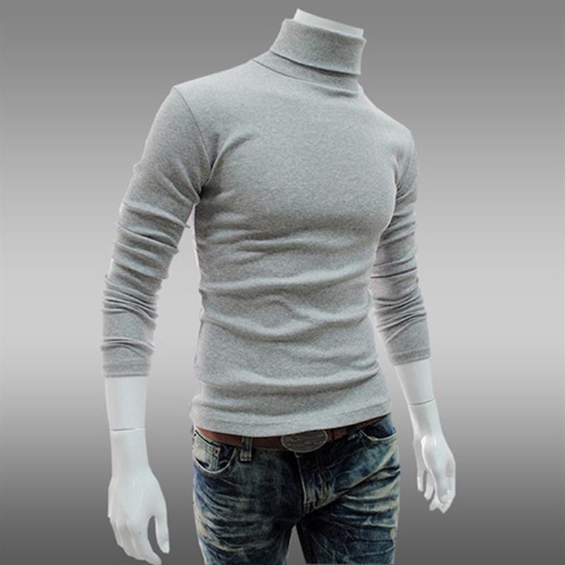 Men's High Neck Solid Color Long Sleeve T-shirt, Spring Autumn Base Layer, Korean Style Pullover Sweater