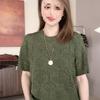 2026 Iridescent Round Neck Short Sleeve Knit Top - Women's Loose Slimming Fit