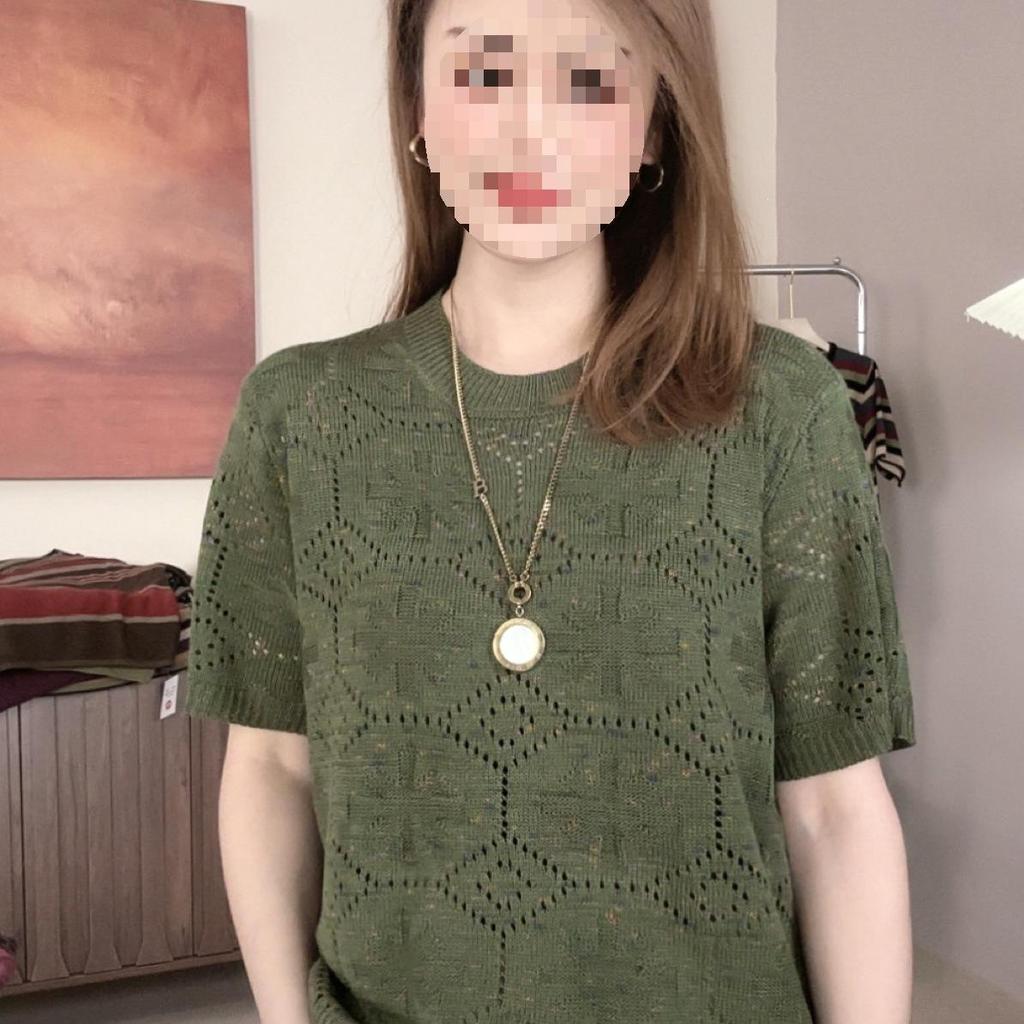 2026 Iridescent Round Neck Short Sleeve Knit Top - Women's Loose Slimming Fit