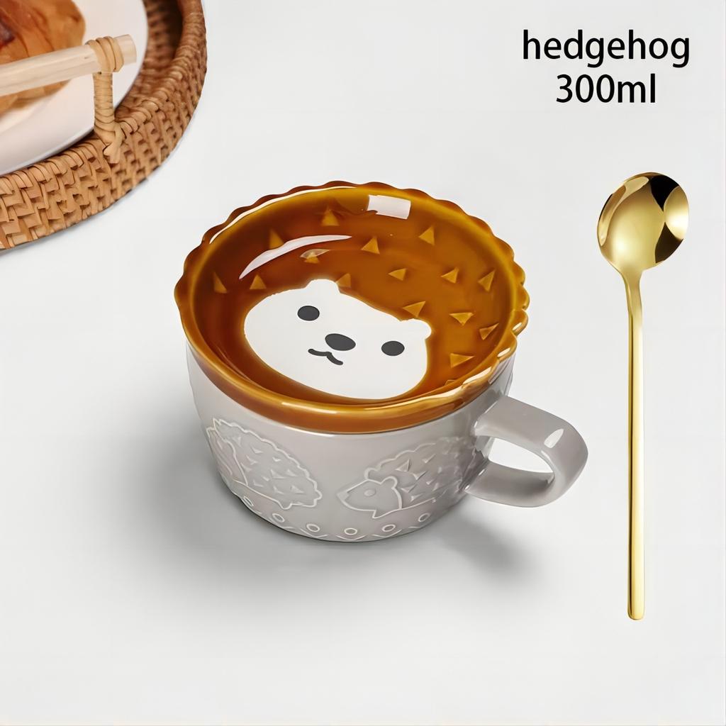 YWDL Cartoon Animal Ceramic Coffee Cup Kids Gift with Lid Mug Couple Coffee Cup Breakfast Milk Mug Porcelain Home Kitchenware