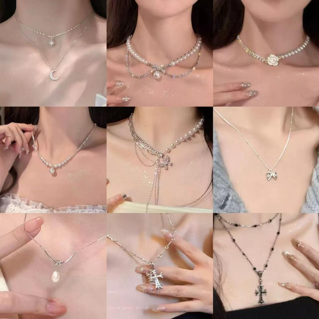 Silver cross pendant, long necklace, women's light luxury niche high-end sweet and cool Spice girl style collarbone chain accessories