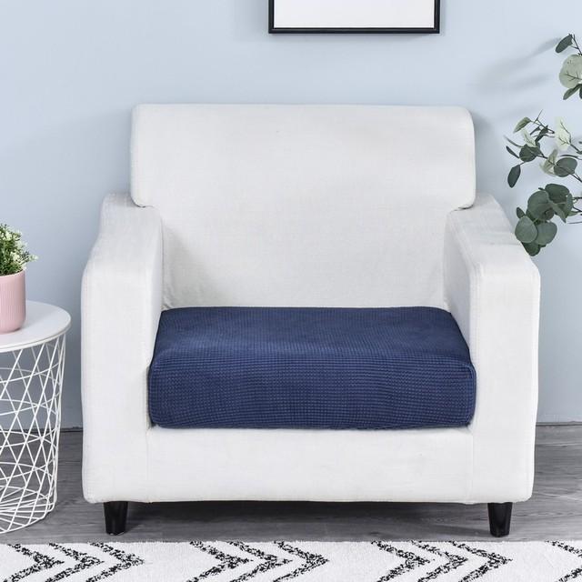 1pc Jacquard Sofa Seat Cushion Cover Chair Cover Stretch Washable Removable Slipcover Solid Color Polar Fleece Sofa Protector