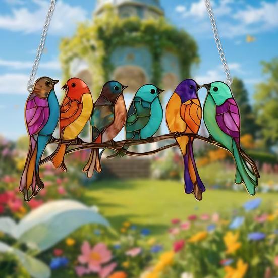 Yousheng Colorful Birds Sun Catcher Acrylic Hanging Ornament Stained Glass Style Suncatcher Bird Lovers Gift for Home Window Decor Garden Porch