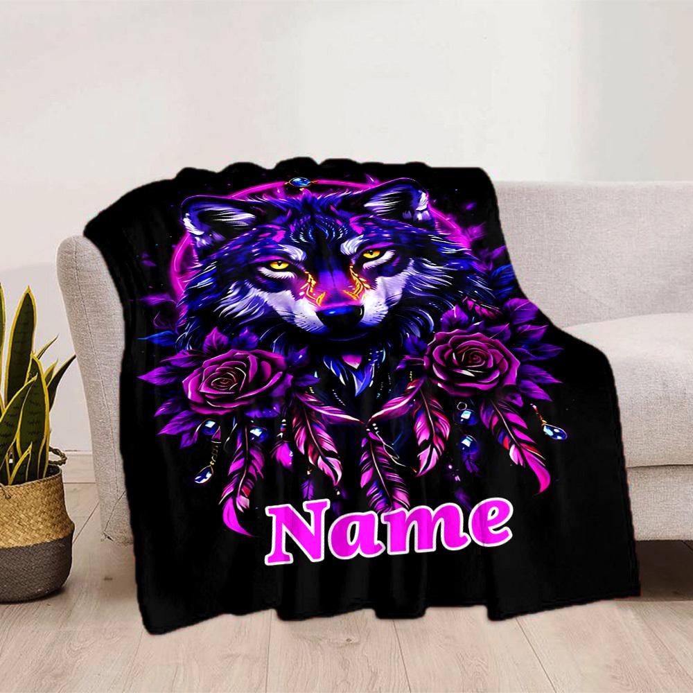 Wolf Roses Dreamcatcher Home Customize Your Name Blankets Comfortable Soft Lightweight Allseason Multipurpose Blanket For Picnics Sofas Offices Beds