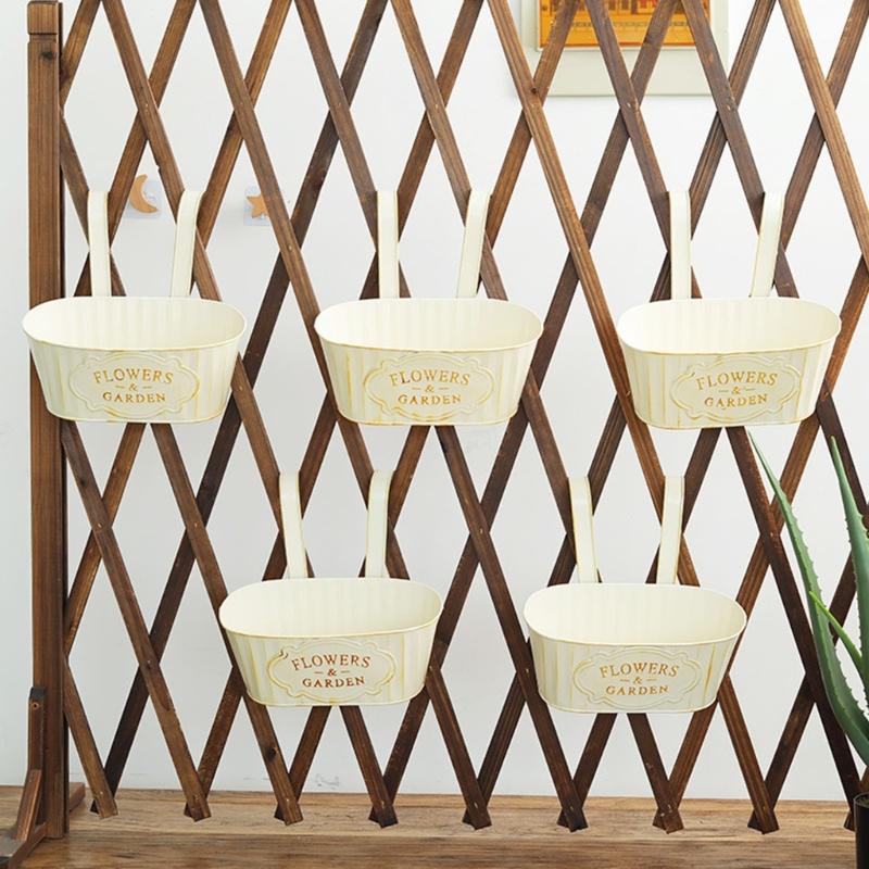 Metal Hanging Flower Pots for Railing Fence Planter Box with Detachable Hooks Drainage Holes for Outdoor Plant Balcony