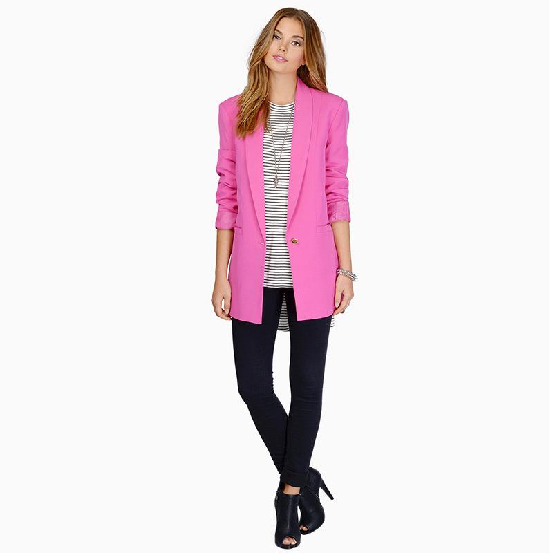 Damenblazer im europäischen und amerikanischen Stil - Reverskragen, Ein-Knopf-Verschluss, Mittellang, Slim Fit, Perfekt für den Arbeitsweg.