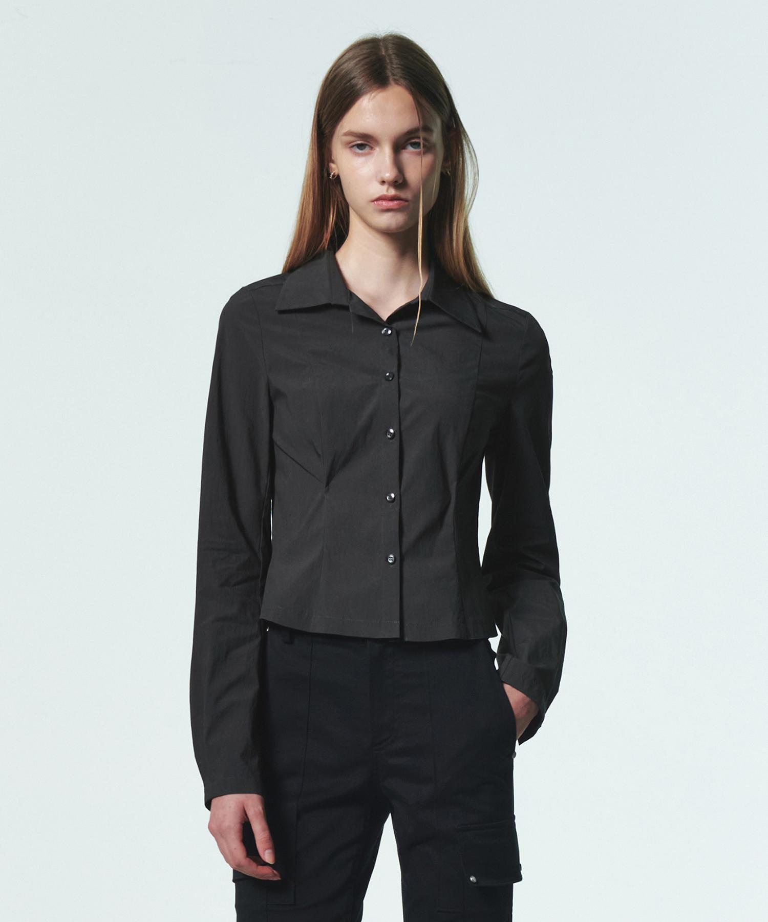 Current Pintuck Detail Fitted Shirt [Charcoal] Free