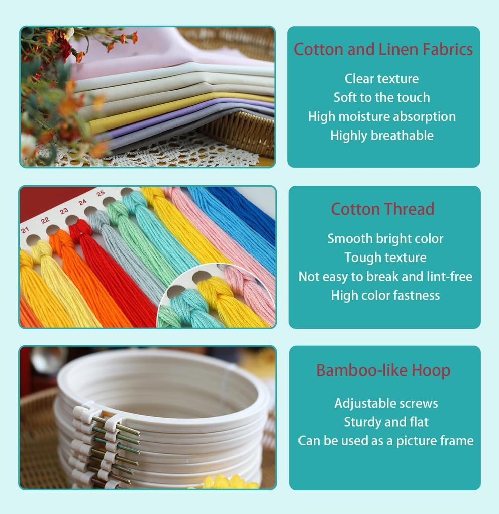 IUHUI Embroidery Kit for Advanced Adults Cute Cat Country I Pattern DIY Hand Stitch Embroidery Set with Hoop Cat - (Small Flower)