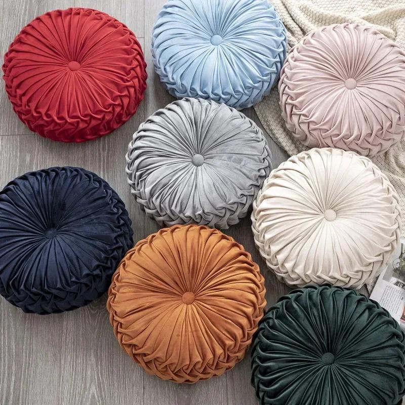 Hand-sewn Light Luxury Small Pumpkin Wheel Round Pillow Available for All Seasons Living Room Sofa Tatami Cushion