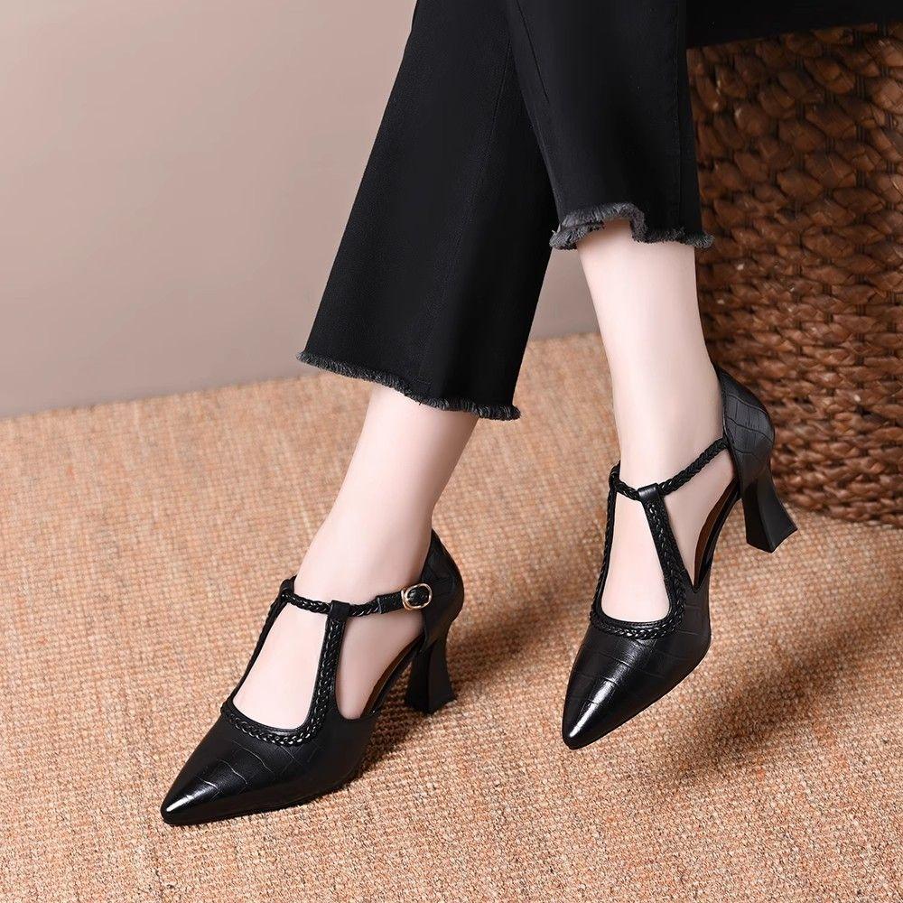 women fashion high quality spring & summer wine red comfort slip on square heel shoes lady leisure black pumps ab680