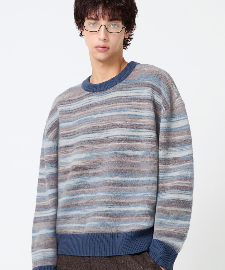 TRILLION Washable Multi-Color Gradient Crewneck Knit_Navy