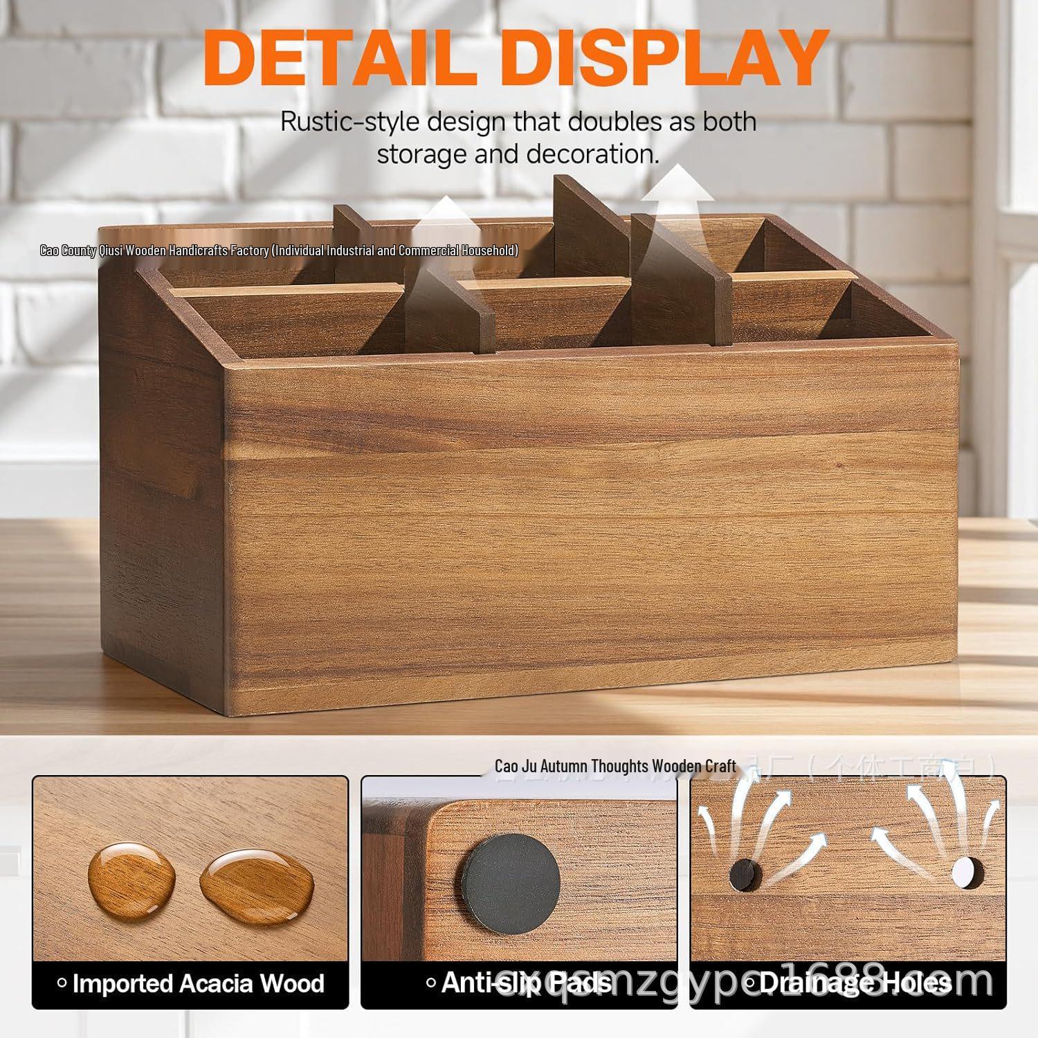 Wooden Double Compartment Cutlery Organizer Box for Kitchen Utensils