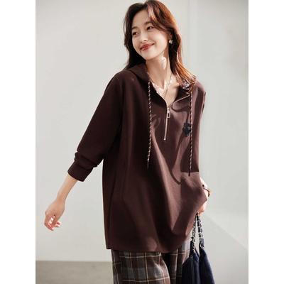 Autumn Winter New Plus Size Women Hooded Pullover Casual Tops Tees Solid Fashion Loose Shirt