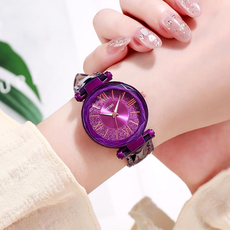 Montre à Quartz en Cuir Meibo Romaine Mode Tempérament Dames Disque Polyvalente Montre à Main