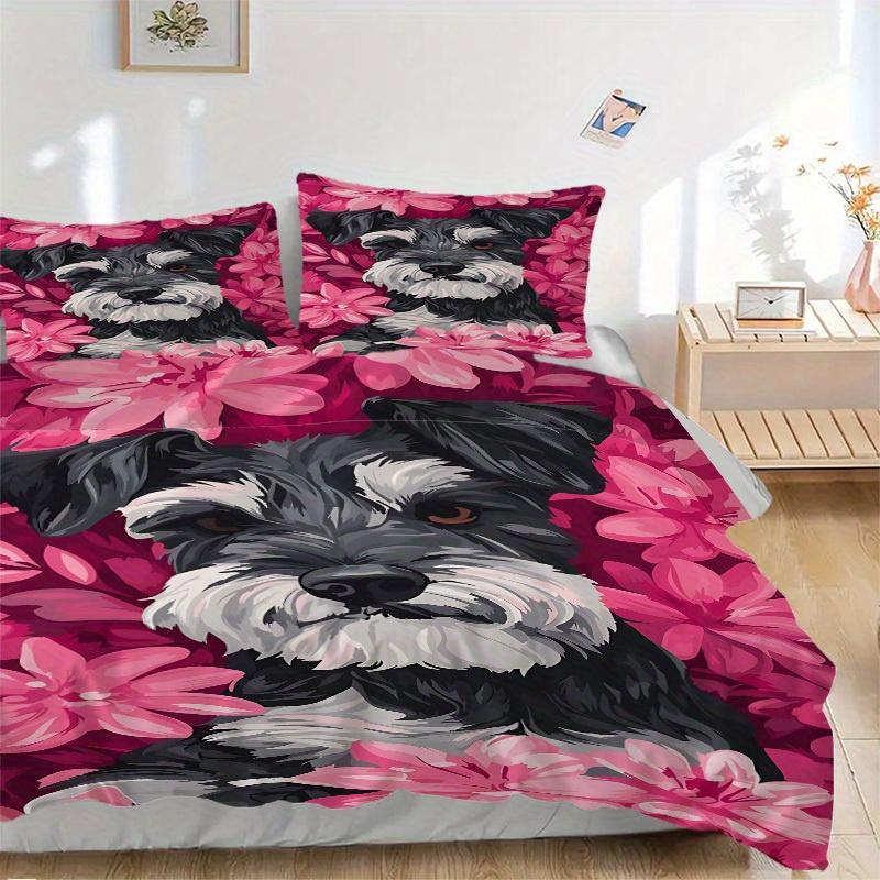 

3pcs Schnauzer dog print Bedding Set, Suitable for Bedroom Decoration, (Includes 1 Duvet Cover And 2 Pillowcases, Quilt Not Included) yy250822140 135x200cm